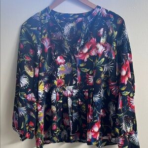 J. Crew Pink and Red Bell Sleeve Blouse